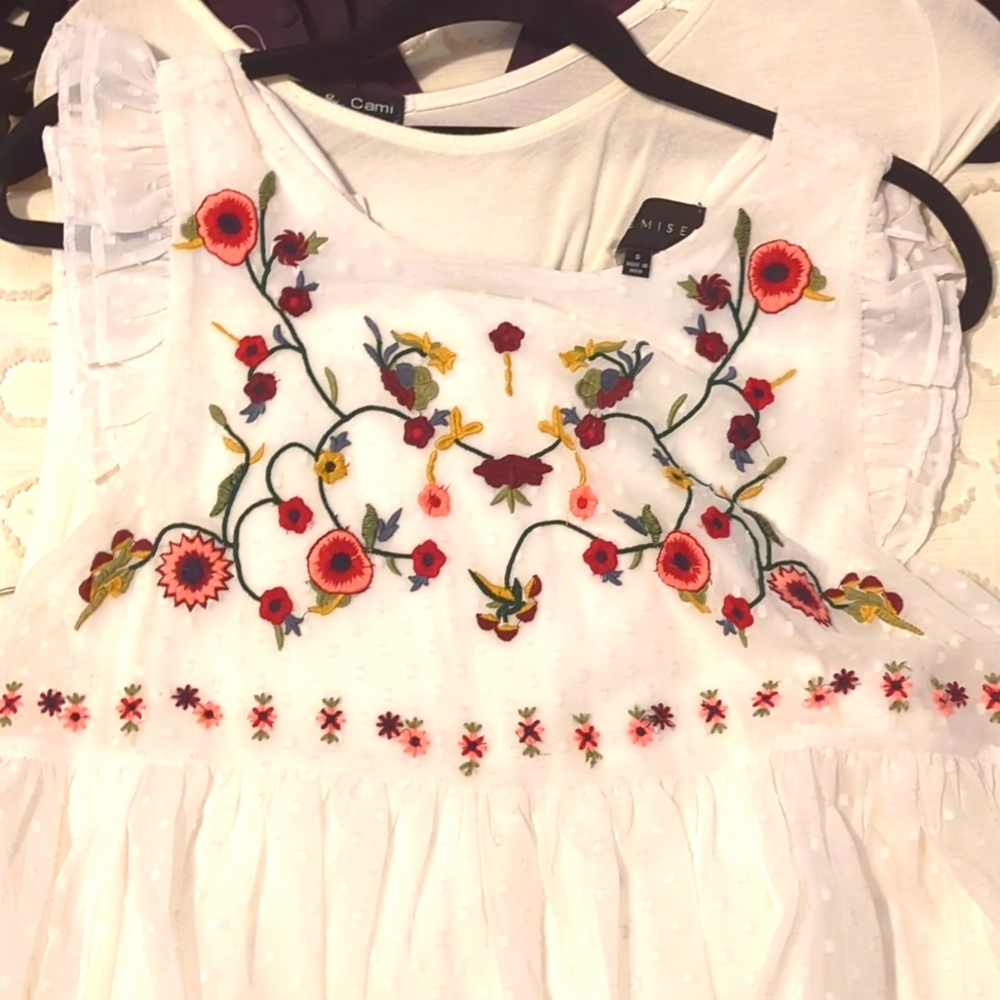 PREMISE (S) White Chiffon Blouse with Embroidery